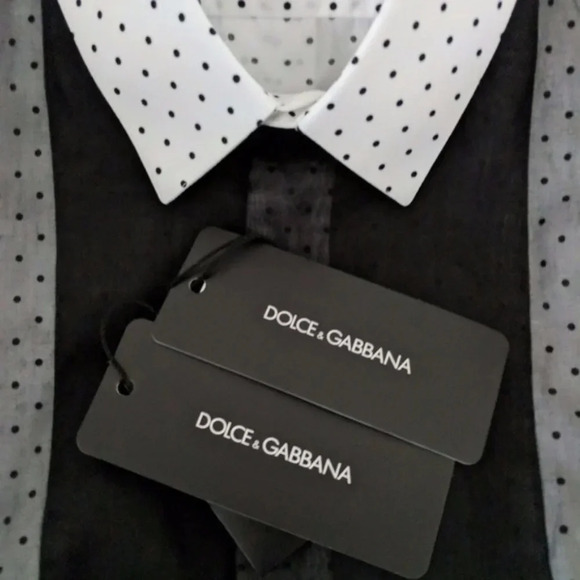 Dolce & Gabbana Shirt Mens Black White Dots Tuxedo Size 43 NEW with Tags - Picture 2 of 6